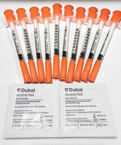Pack of 10 0.5ml Insulin Syringes 30G x 516 + 10 FREE Alcohol Pads